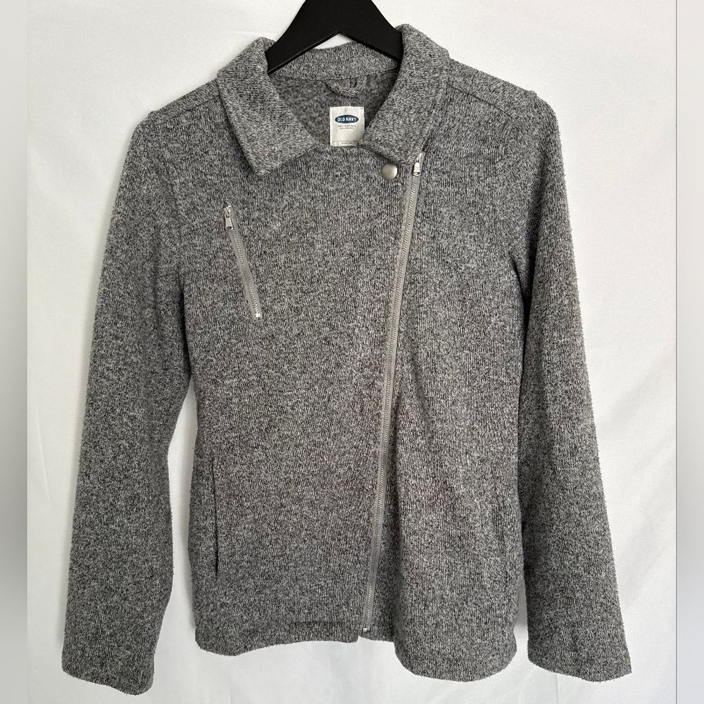 Old Navy Moto Asymmetrical Knit Jacket - Heather Gray Girls Size 16 XXL